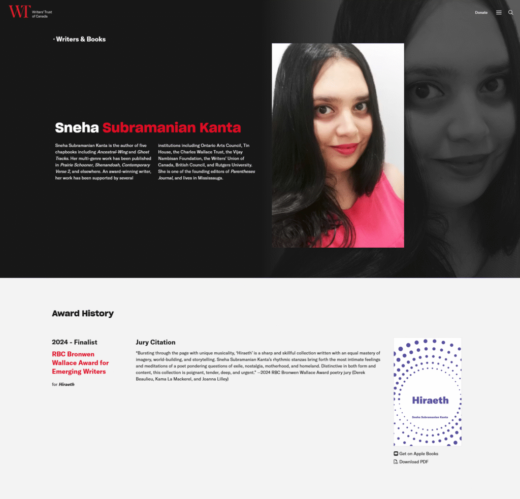 Honouree, RBC Bronwen Wallace Award