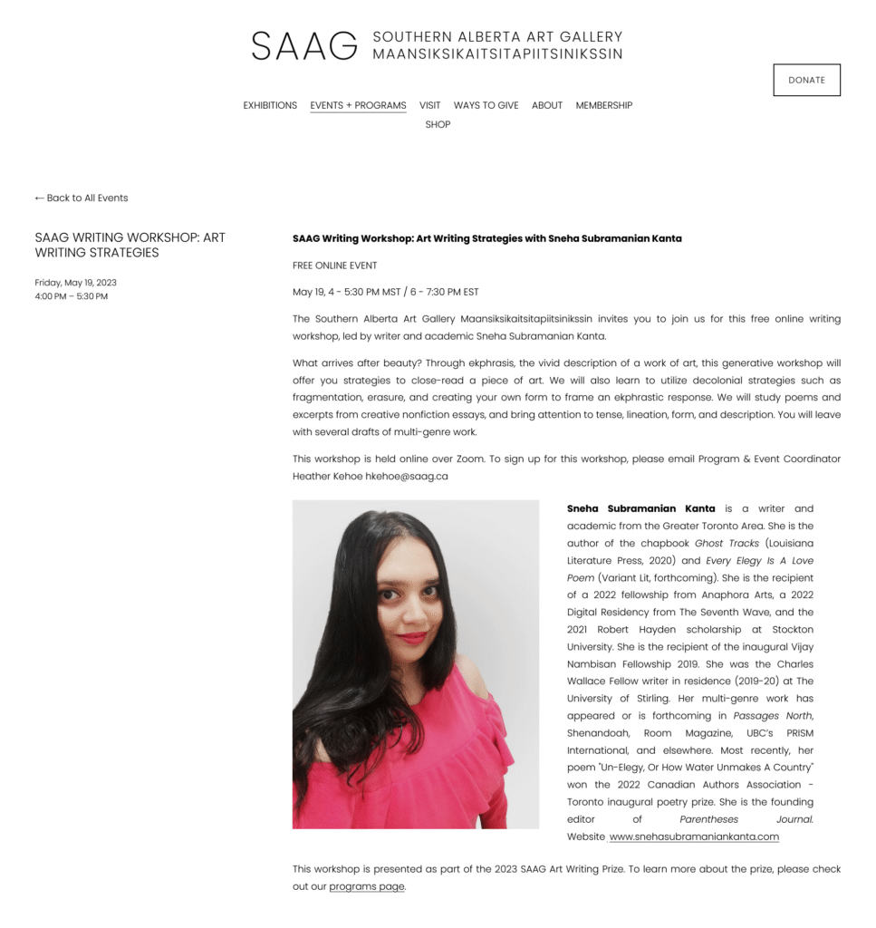 Workshop Leader at The Southern Alberta Art Gallery