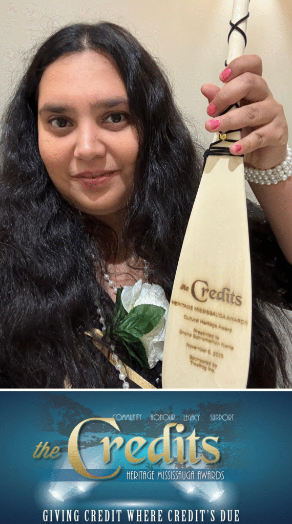 Cultural Award, presented at the 13th annual celebrations of The Credits at Heritage Mississauga, honouring the city's Arts and Heritage Heroes.